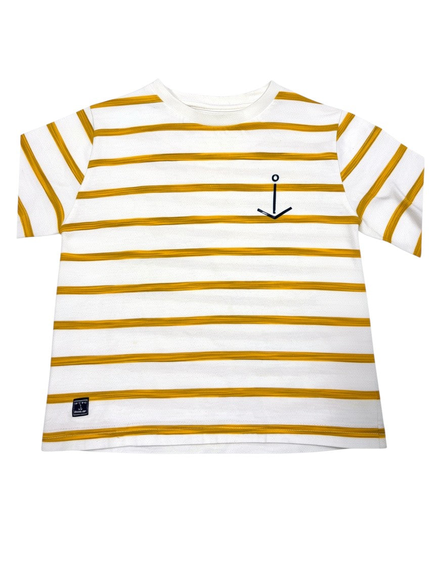 Mayoral Boys Cream & Mustard Striped Anchor Cotton Long-Sleeve T-Shirt, 3Y / 98 - second hand baby clothing