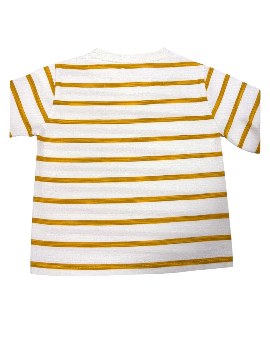 Mayoral Boys Cream & Mustard Striped Anchor Cotton Long-Sleeve T-Shirt, 3Y / 98 - second hand baby clothing