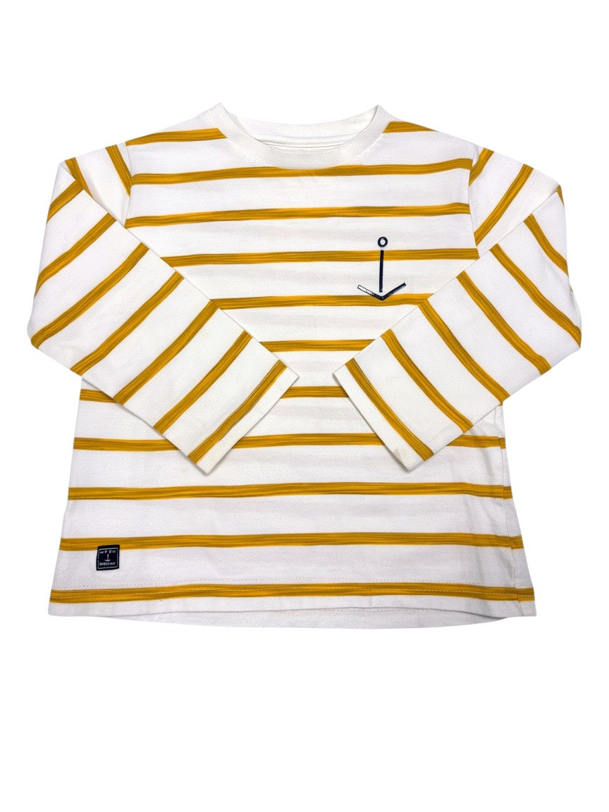 Mayoral Boys Cream & Mustard Striped Anchor Cotton Long-Sleeve T-Shirt, 3Y / 98 - second hand baby clothing