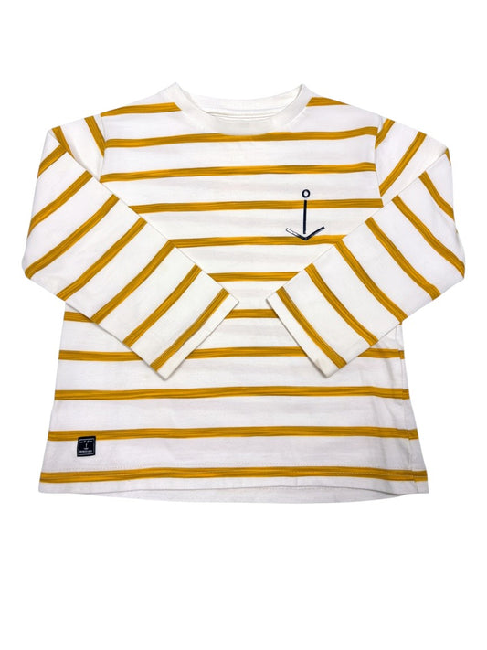 Mayoral Boys Cream & Mustard Striped Anchor Cotton Long-Sleeve T-Shirt, 3Y / 98 - second hand baby clothing