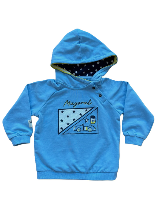 Bürgermeister-Kapuzenpullover in Hellblau mit Rennwagenmotiv (12M)