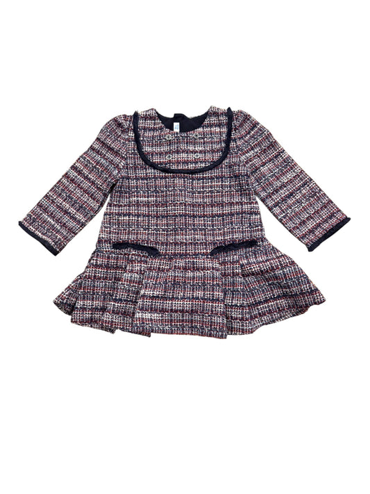 Mayoral Girl Navy Red Tweed Drop Waist Dress, 9M / 74