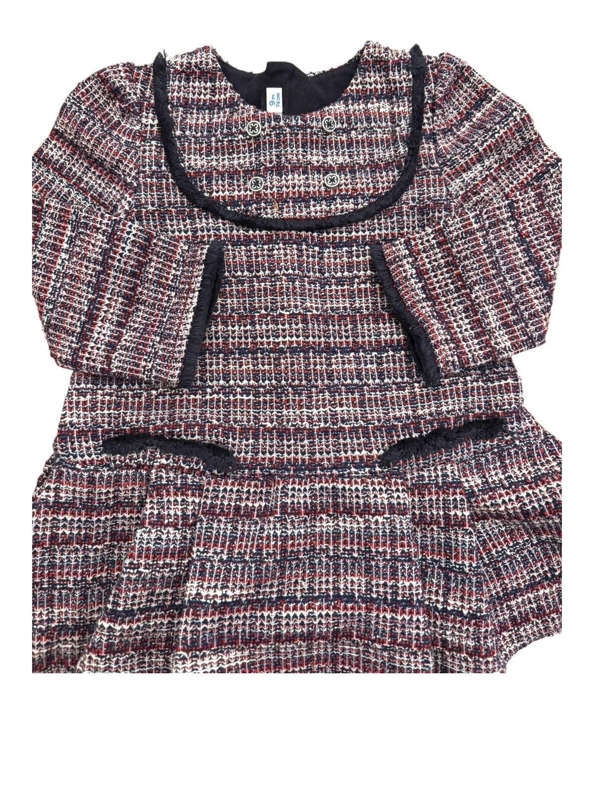 Mayoral Girl Navy Red Tweed Drop Waist Dress, 9M / 74