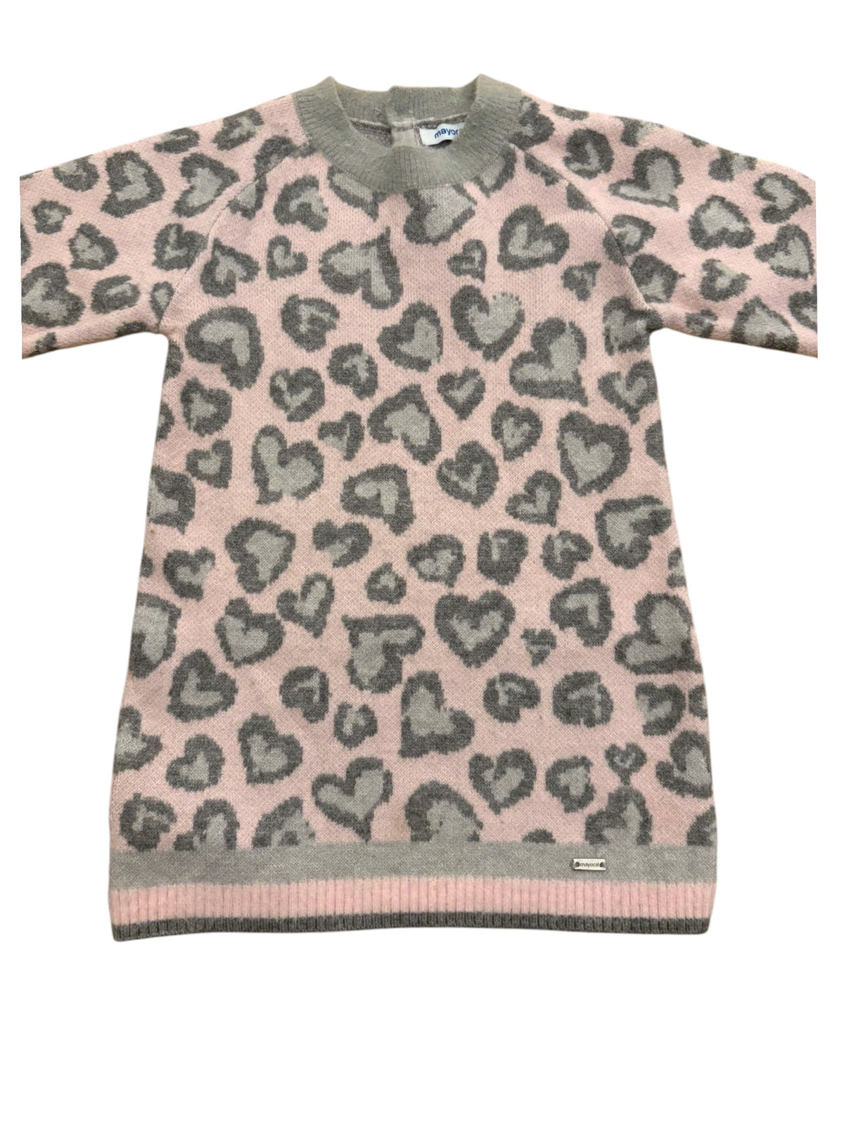 Mayoral Girl Pink Grey Heart Jacquard Knit Dress, 9M / 74 