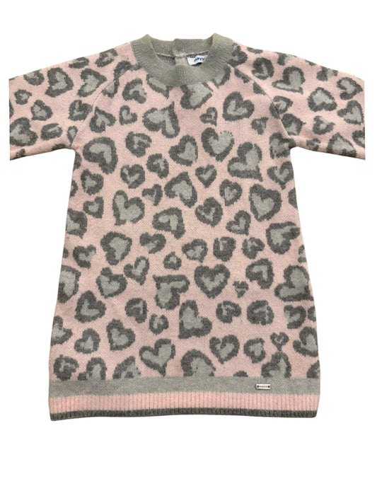 Mayoral Girl Pink Grey Heart Jacquard Knit Dress, 9M / 74 