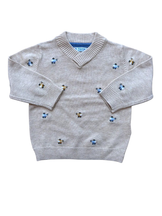 Mayoral Beige Helicopter Embroidered Sweater size 12M - second hand baby clothing
