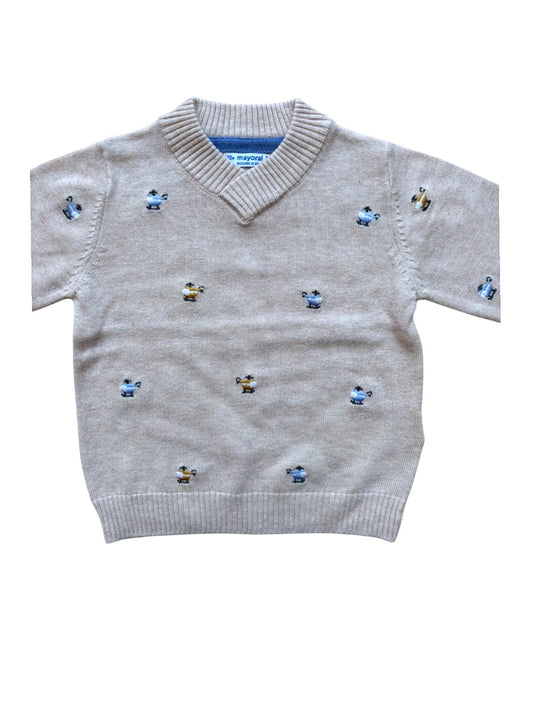 Mayoral Beige Helicopter Embroidered Sweater size 12M - second hand baby clothing