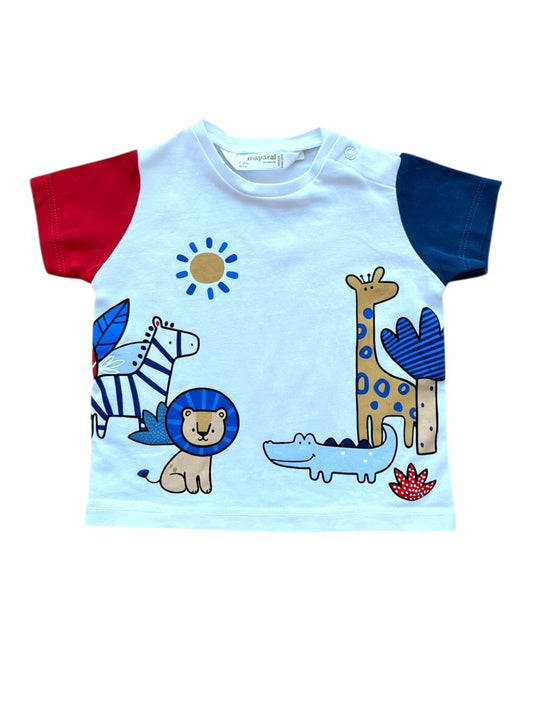Mayoral White Safari Animals T-Shirt size 1-2M - second hand baby clothing