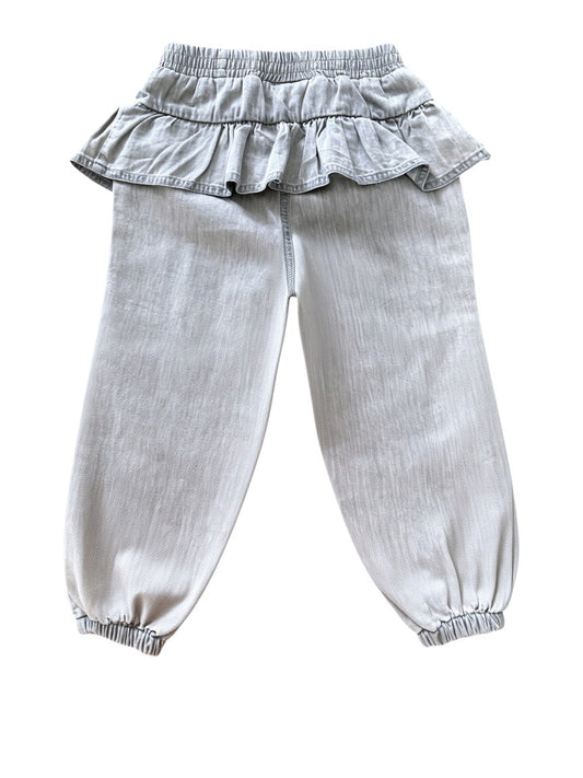 Minymo Girl Grey Ruffle Denim Pants, 18M / 86 - second hand baby clothing