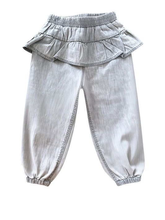 Minymo Girl Grey Ruffle Denim Pants, 18M / 86 - second hand baby clothing