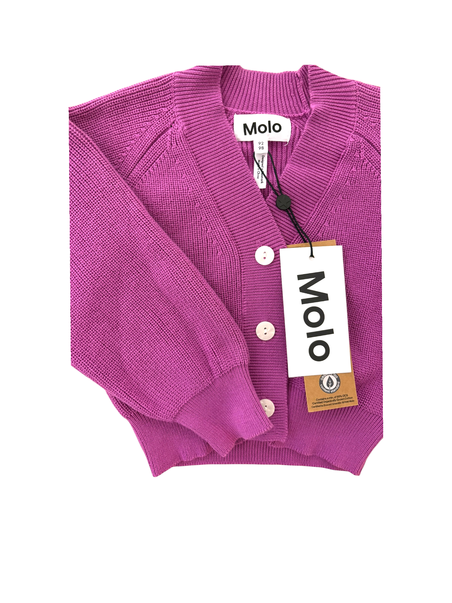 Molo Girl Purple Ribbed Organic Cotton Cardigan, 2–4Y
