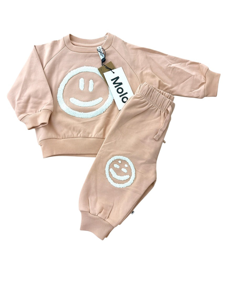 Molo Girl Rose Smiley Cotton Sweatshirt and Trousers Set, 6–9M