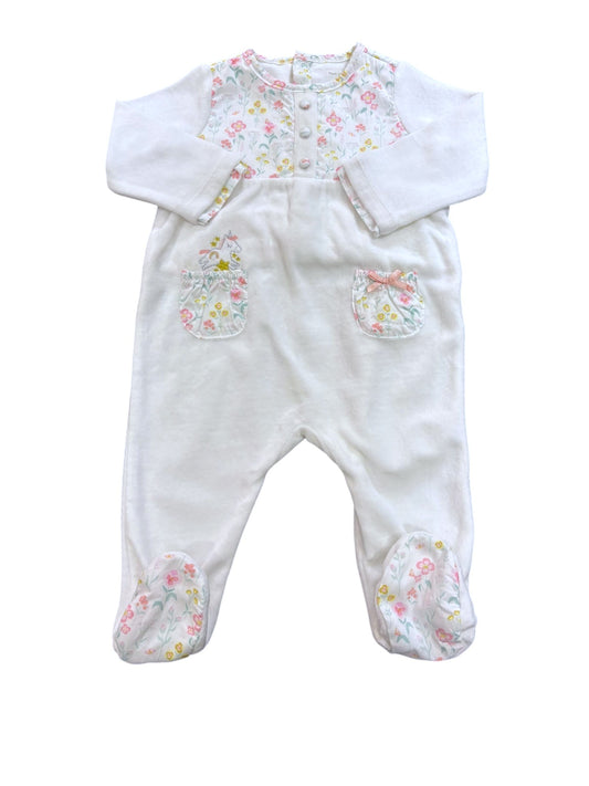 Sergent Major Mon Premier White Floral Sleepsuit (6M)