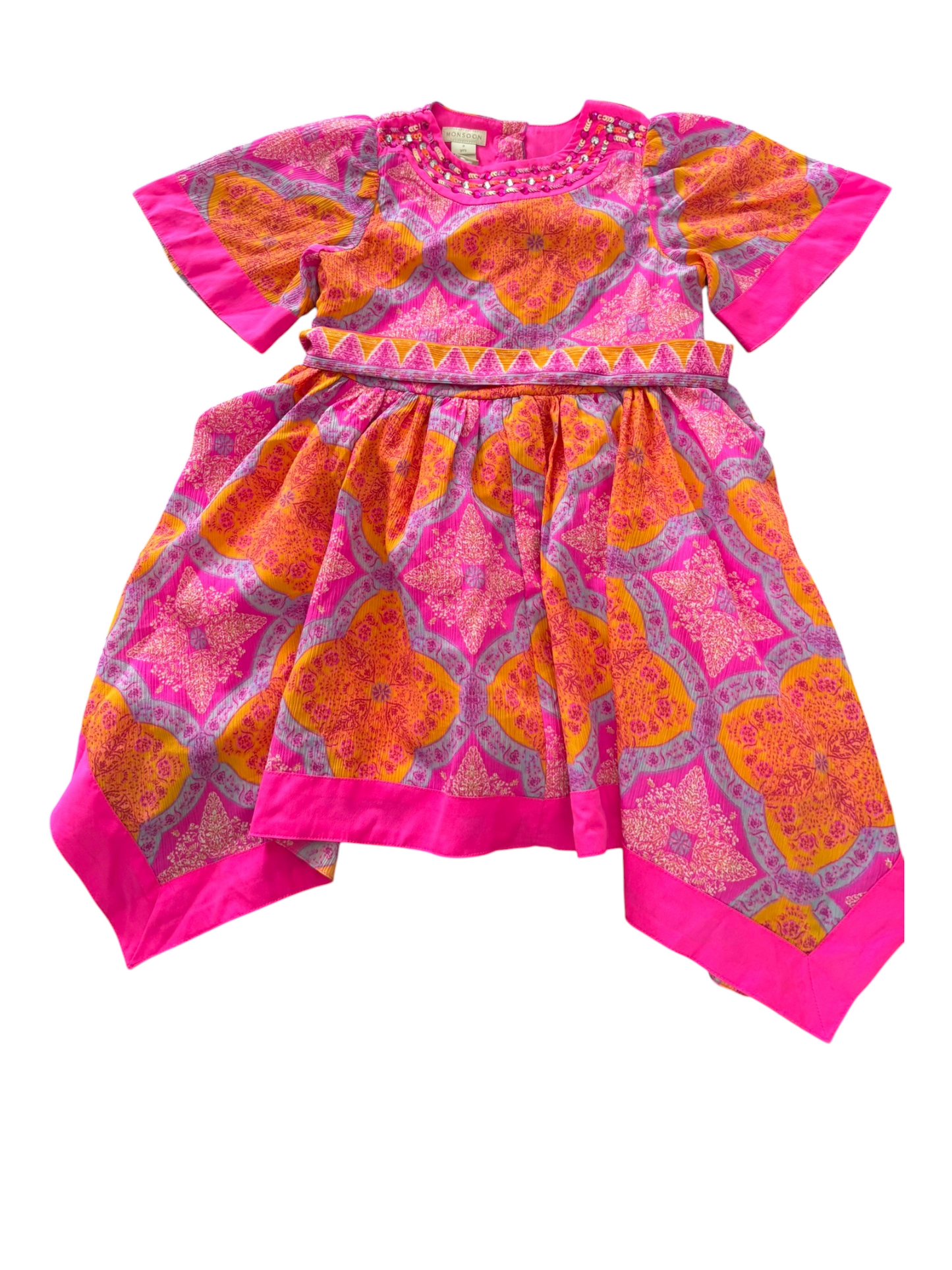 Monsoon Hot Pink Printed Cinched Waist Dress size 3Y - second hand baby clothing