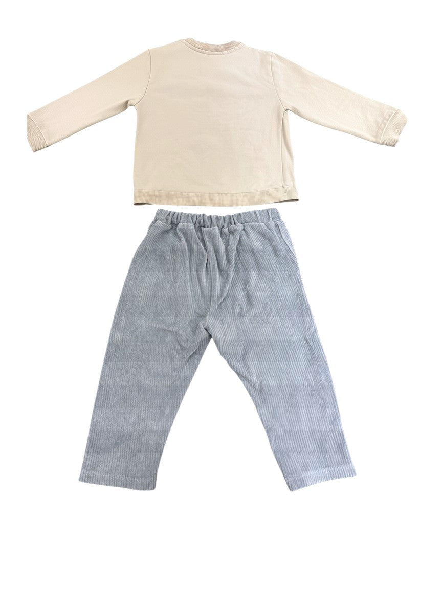 My First Chicco Beige Sailboat Top & Grey Corduroy Pants Set size 12M / 76 - second hand baby clothing