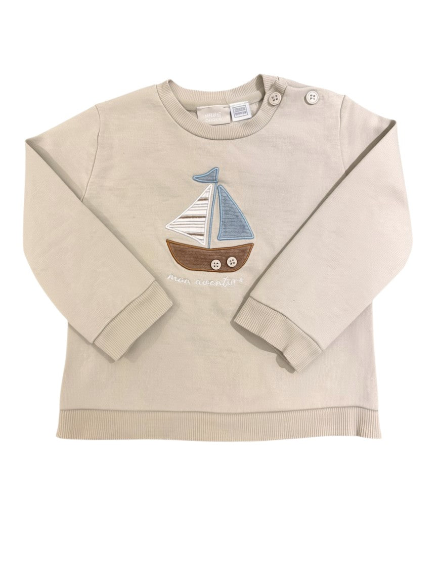 My First Chicco Beige Sailboat Top & Grey Corduroy Pants Set size 12M / 76 - second hand baby clothing