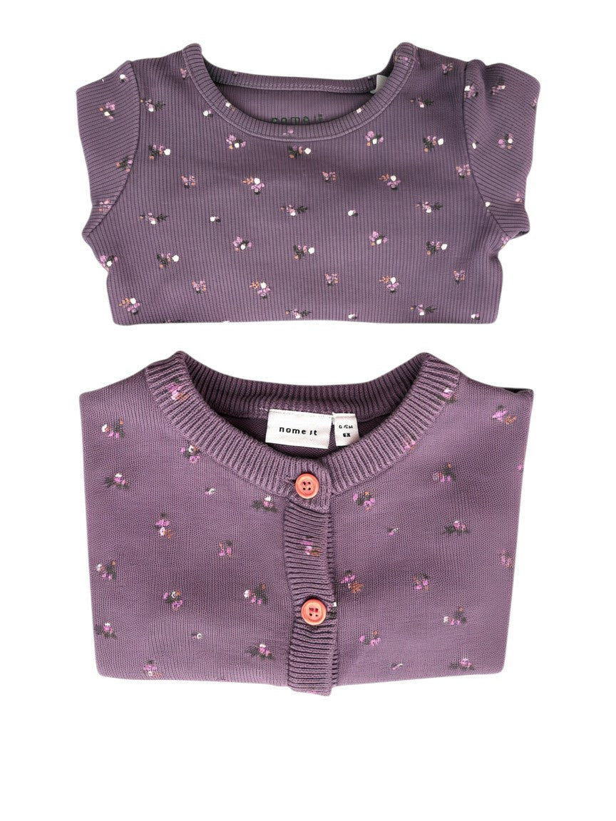 Name It Plum Floral Bodysuit & Cardigan Set (4-6M / 68)