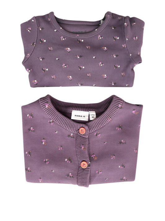 Name It Plum Floral Bodysuit & Cardigan Set (4-6M / 68)