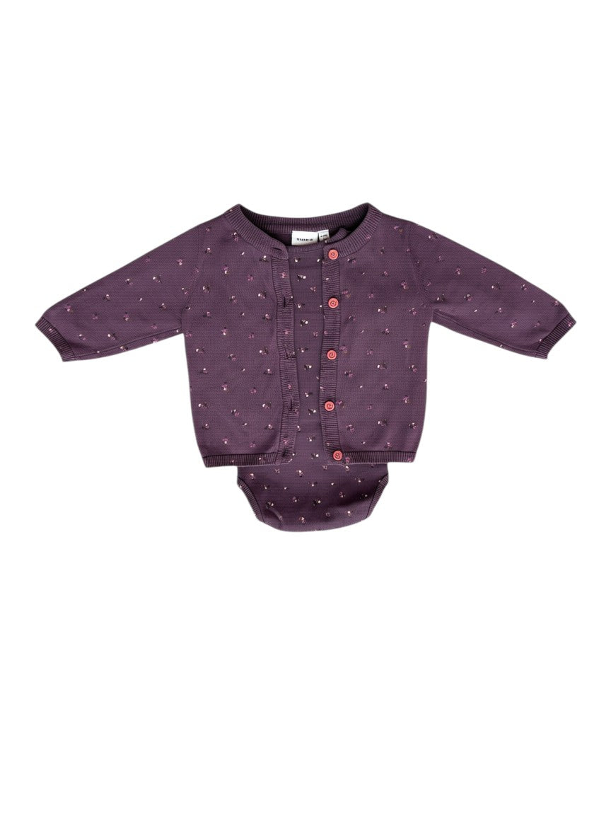 Name It Plum Floral Bodysuit & Cardigan Set (4-6M / 68)