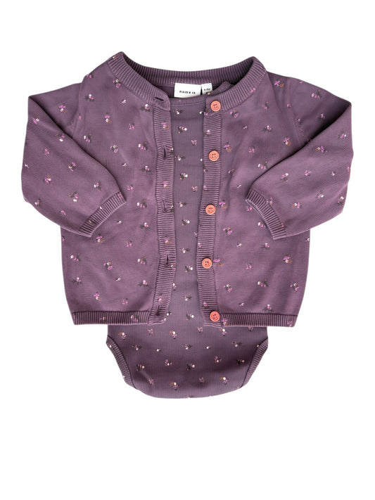 Name It Plum Floral Bodysuit & Cardigan Set (4-6M / 68)
