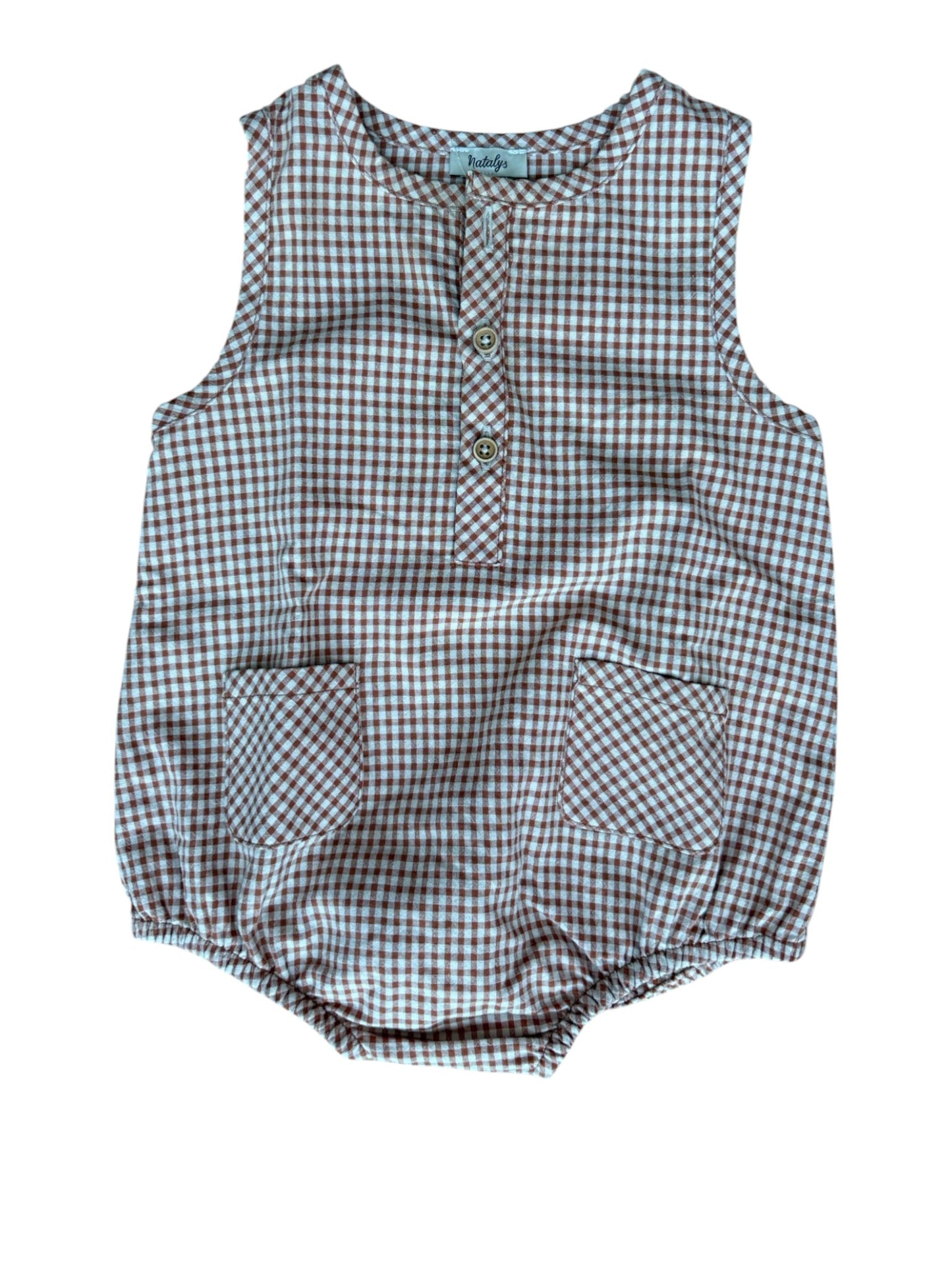Natalys Brown Gingham Romper (12M)