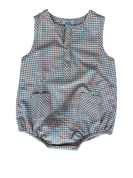 Natalys Brown Gingham Romper (12M)