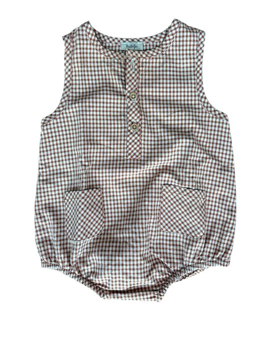 Natalys brauner Gingham Strampler (12M)