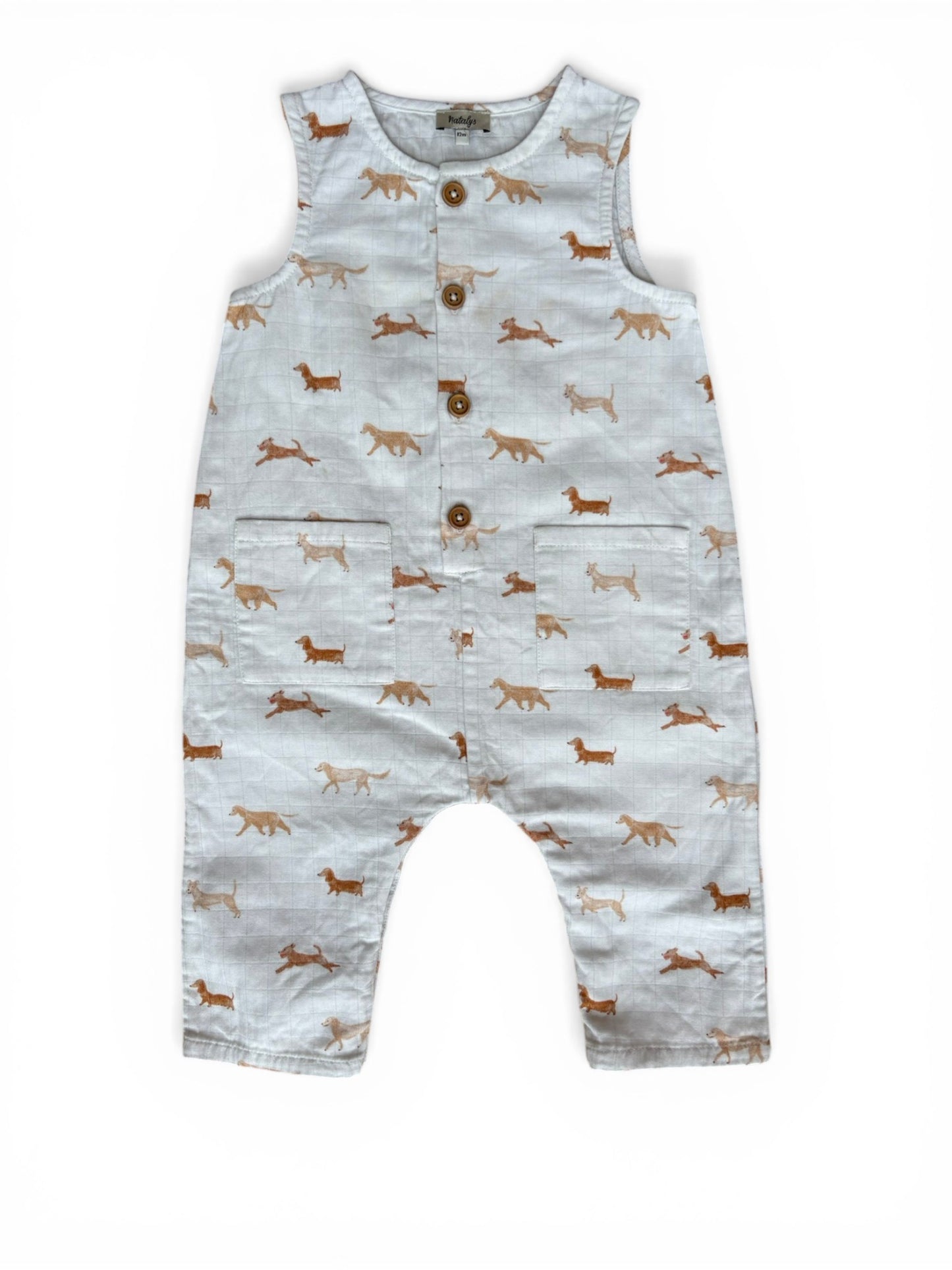 Natalys White Dogs Playsuit (12M)