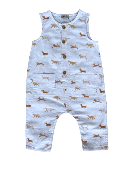 Natalys White Dogs Playsuit size 12M - second hand baby clothing