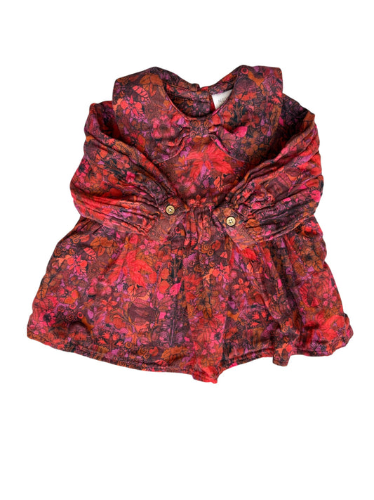 Next Red & Purple Floral Peter Pan Collar Dress (3-6M / 62)