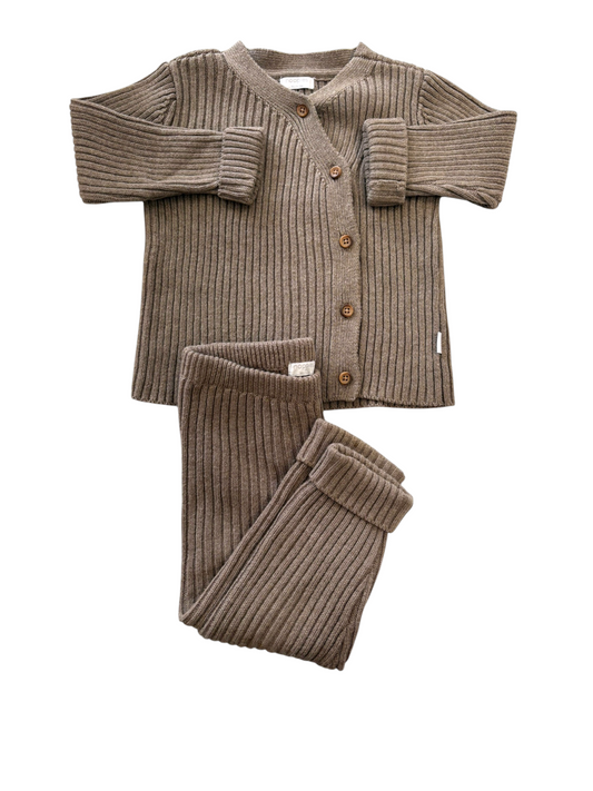 Noppies Unisex Brown Ribbed Knit Set, 9-12M / 80 - second hand baby clothing