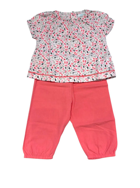 Obaïbi Floral Outfit Set size 12M / 74 - second hand baby clothing