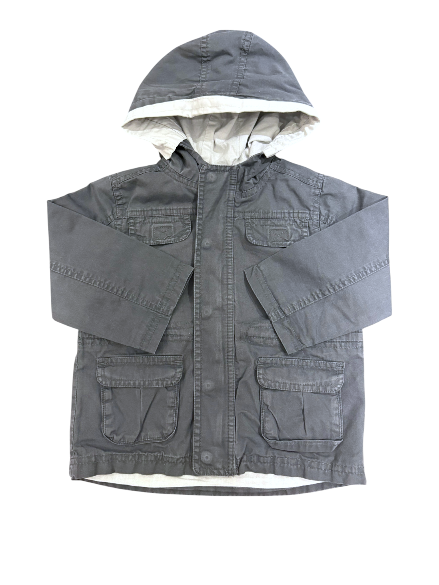Obaïbi Boy Grey Hooded Cargo Jacket, 18M / 81 - second hand baby clothing