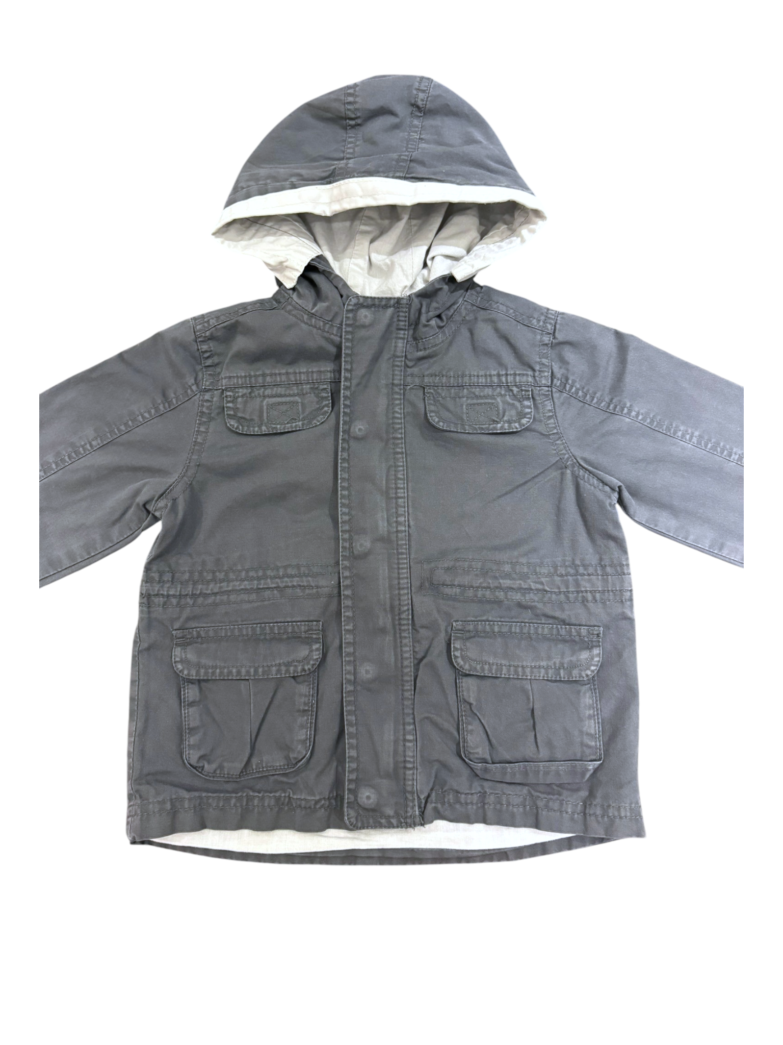 Obaïbi Boy Grey Hooded Cargo Jacket, 18M / 81 - second hand baby clothing