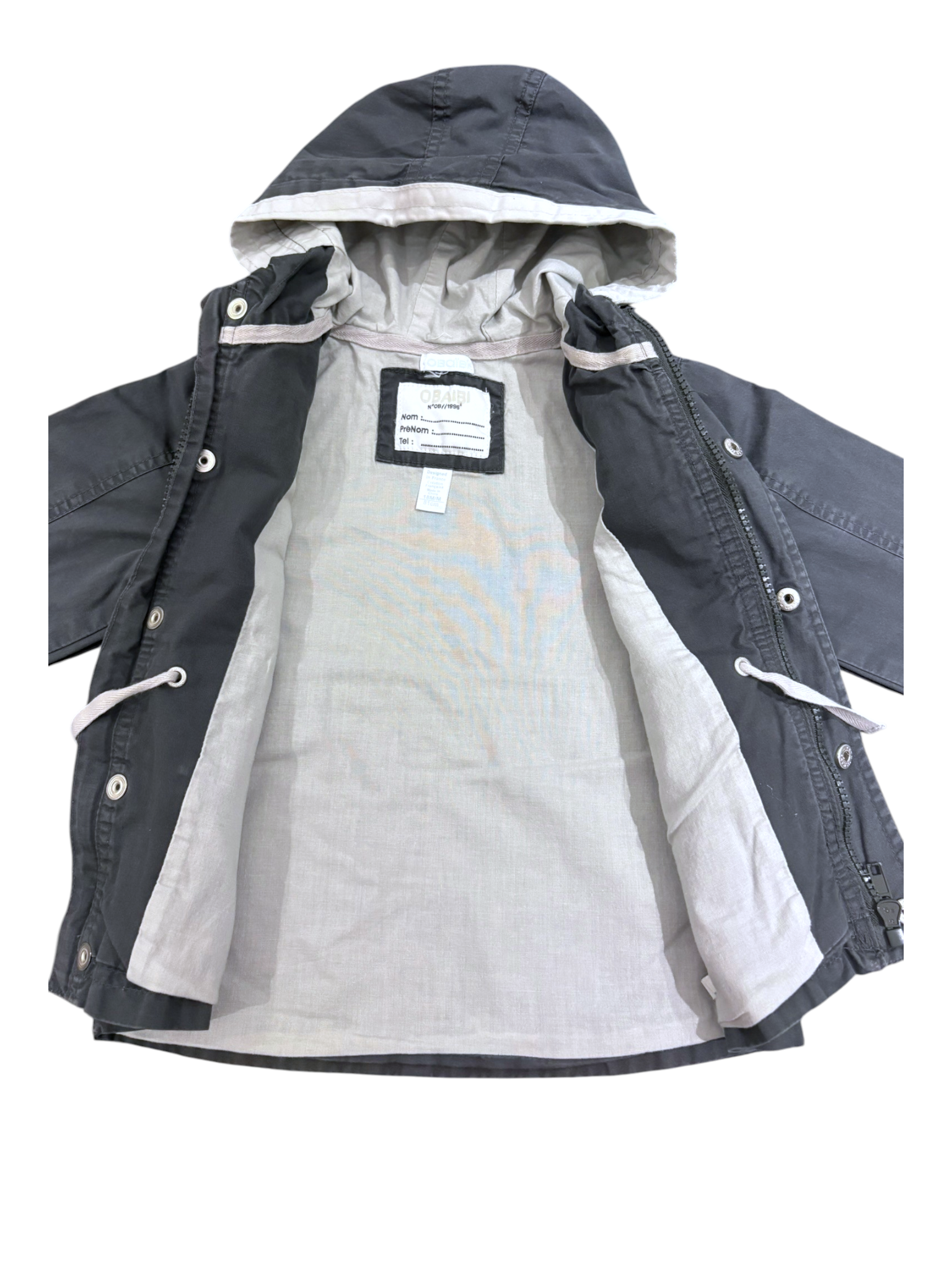Obaïbi Boy Grey Hooded Cargo Jacket, 18M / 81 - second hand baby clothing