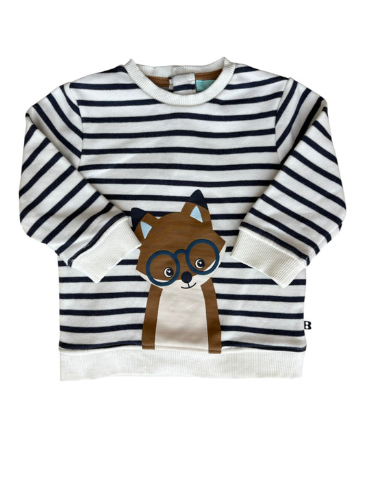 Obaibi White Navy Striped Fox Sweatshirt (6M)