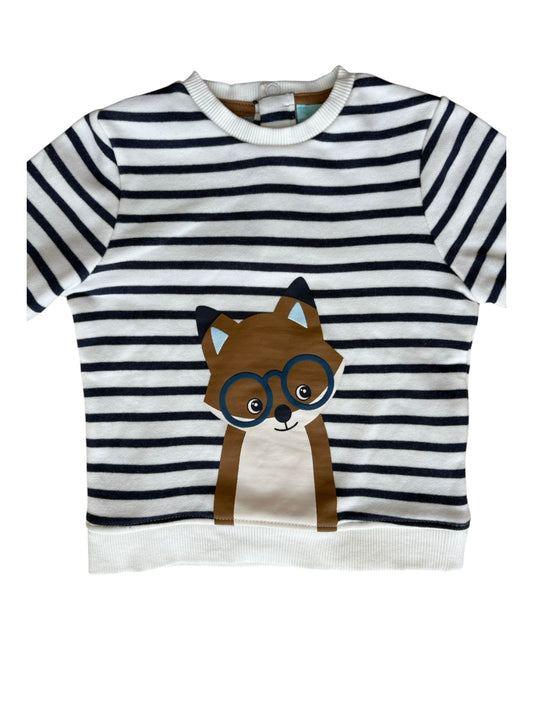 Obaibi White Navy Striped Fox Sweatshirt (6M)