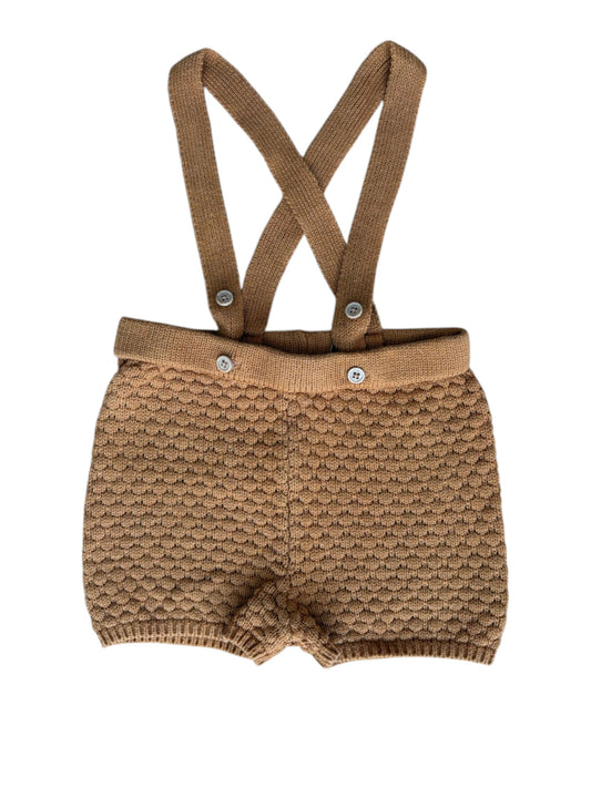 Oeuf Caramel Knit Suspender Shorts (6-9M)