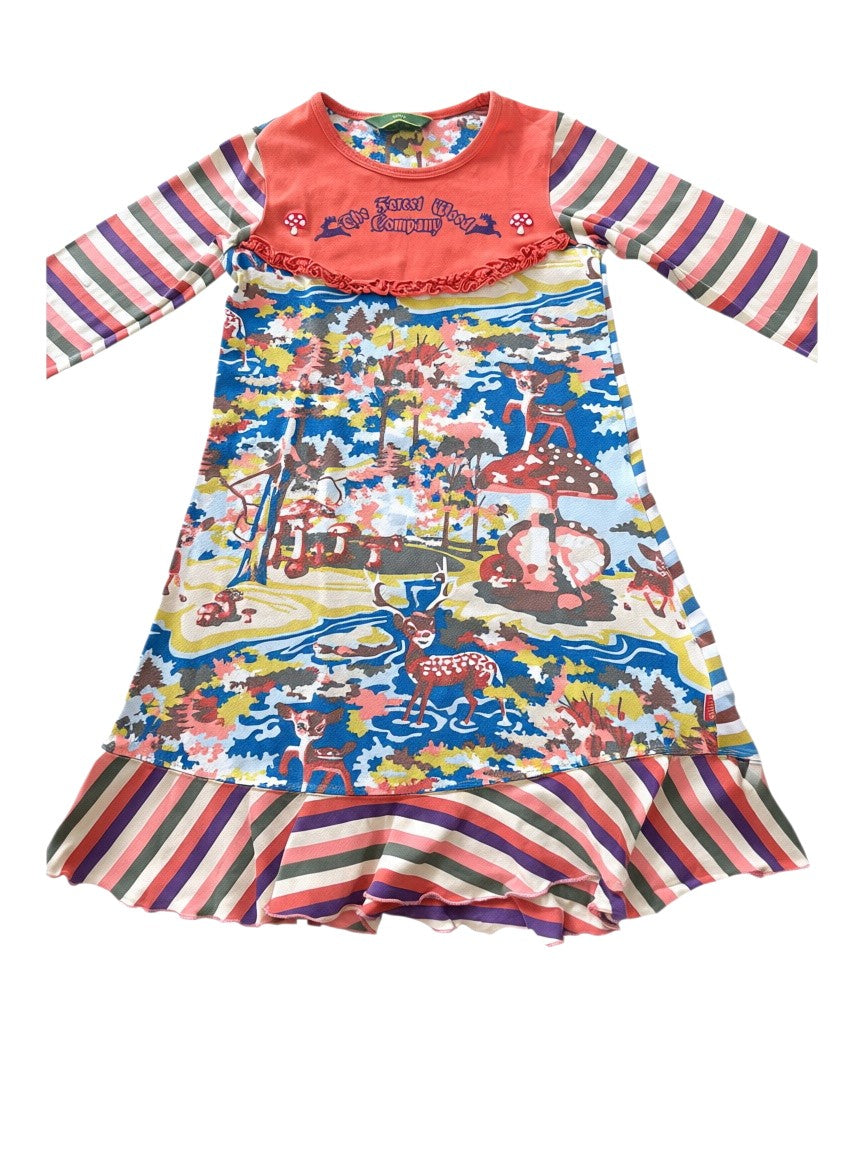 Oilily Girls Multicolour Forest Deer Print Jersey Long Sleeve Dress, 6Y / 116 - second hand baby clothing