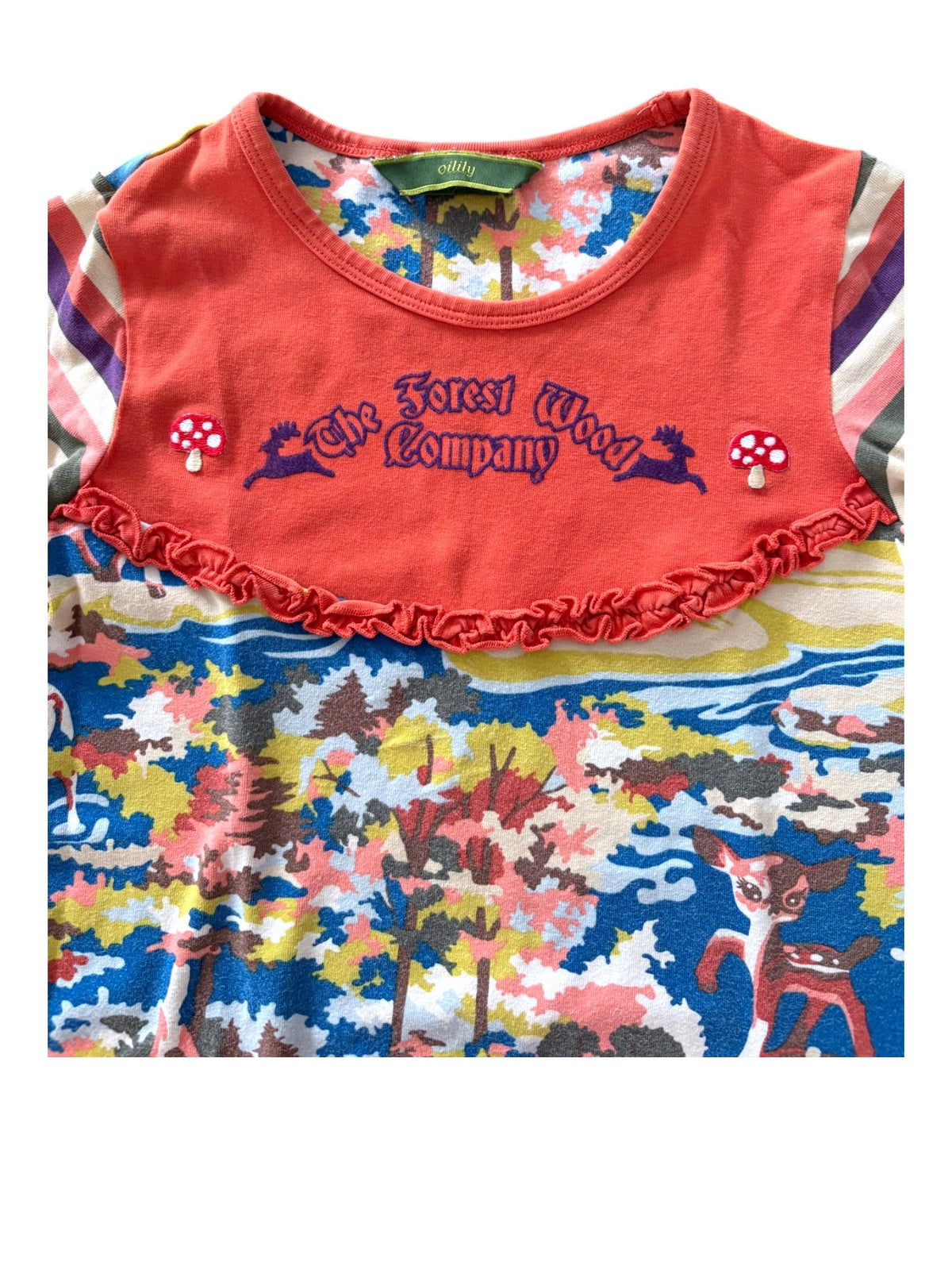 Oilily Girls Multicolour Forest Deer Print Jersey Long Sleeve Dress, 6Y / 116 - second hand baby clothing
