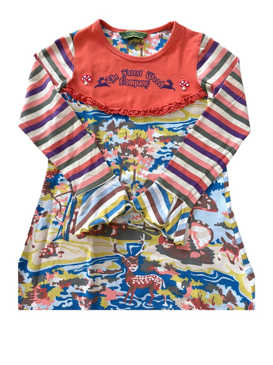 Oilily Girls Multicolour Forest Deer Print Jersey Long Sleeve Dress, 6Y / 116 - second hand baby clothing
