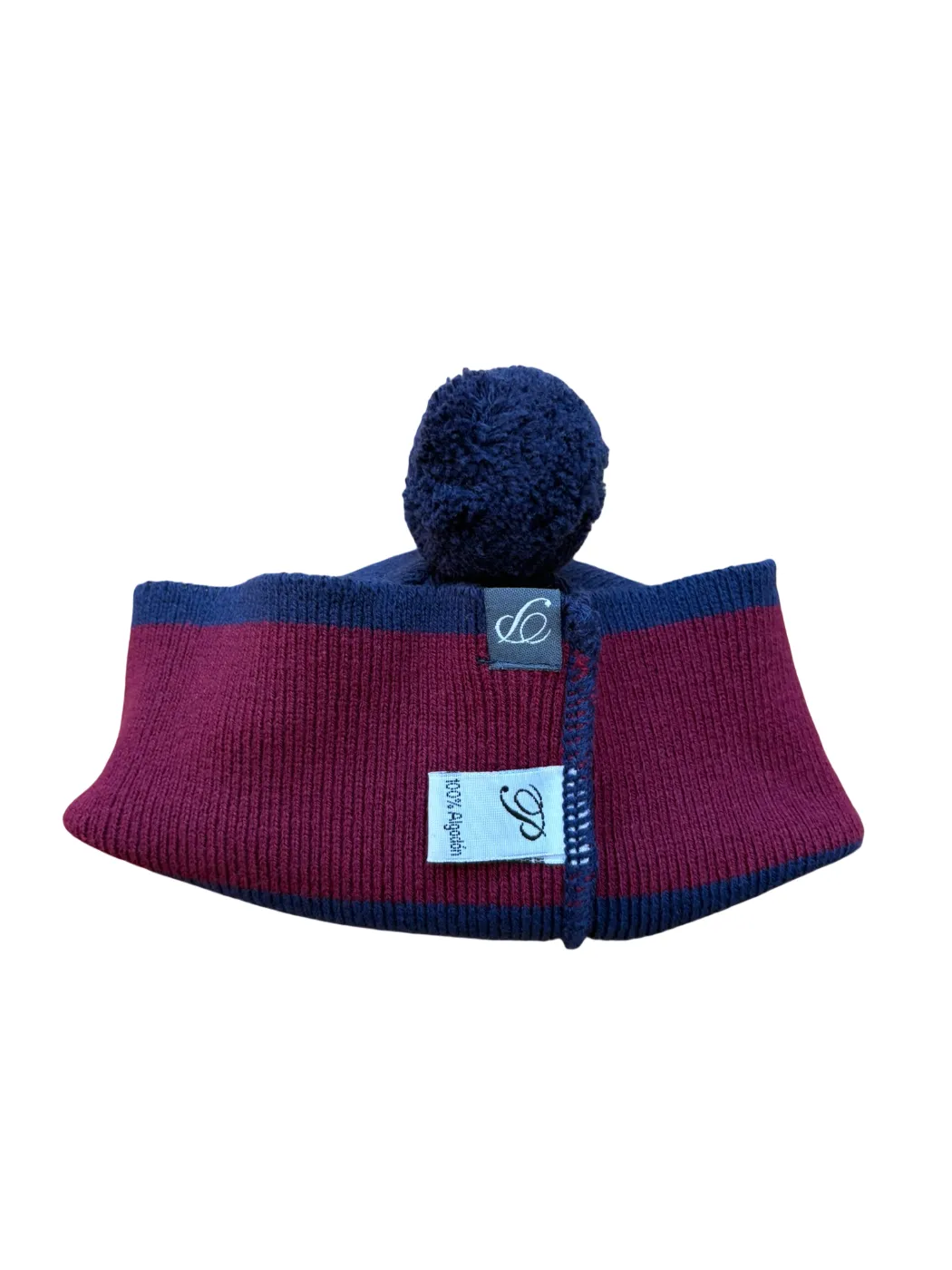 Navy & Burgundy Pompom Beanie (6-12M)