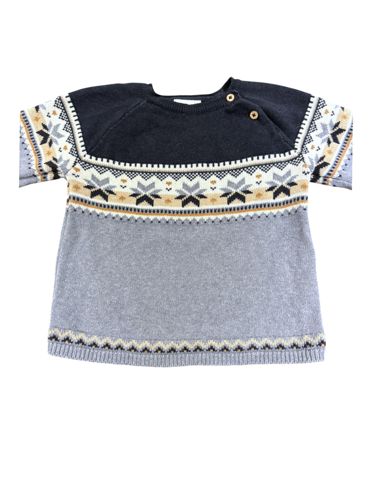 People Wear Organic Grey Nordic Jacquard Cotton Sweater, 3-4Y / 98-104 - second hand baby clothing