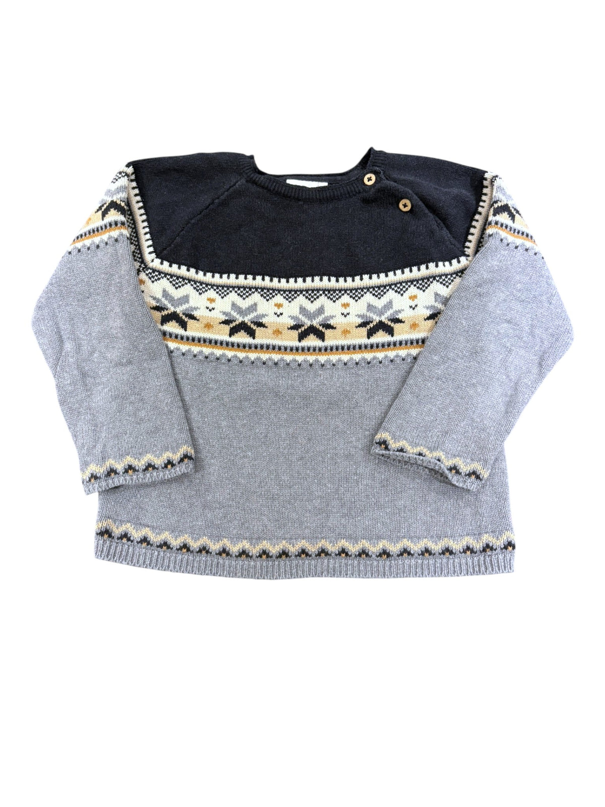 People Wear Organic Grey Nordic Jacquard Cotton Sweater, 3-4Y / 98-104 - second hand baby clothing