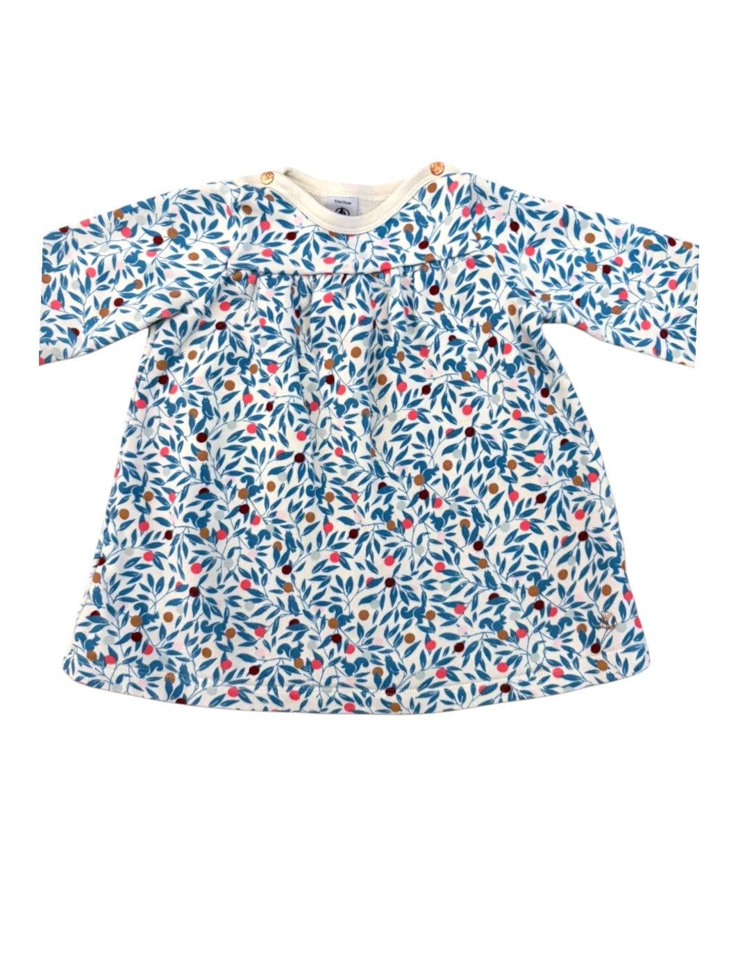 Petit Bateau Cream Berry Print Sweatshirt Dress size 12M - second hand baby clothing