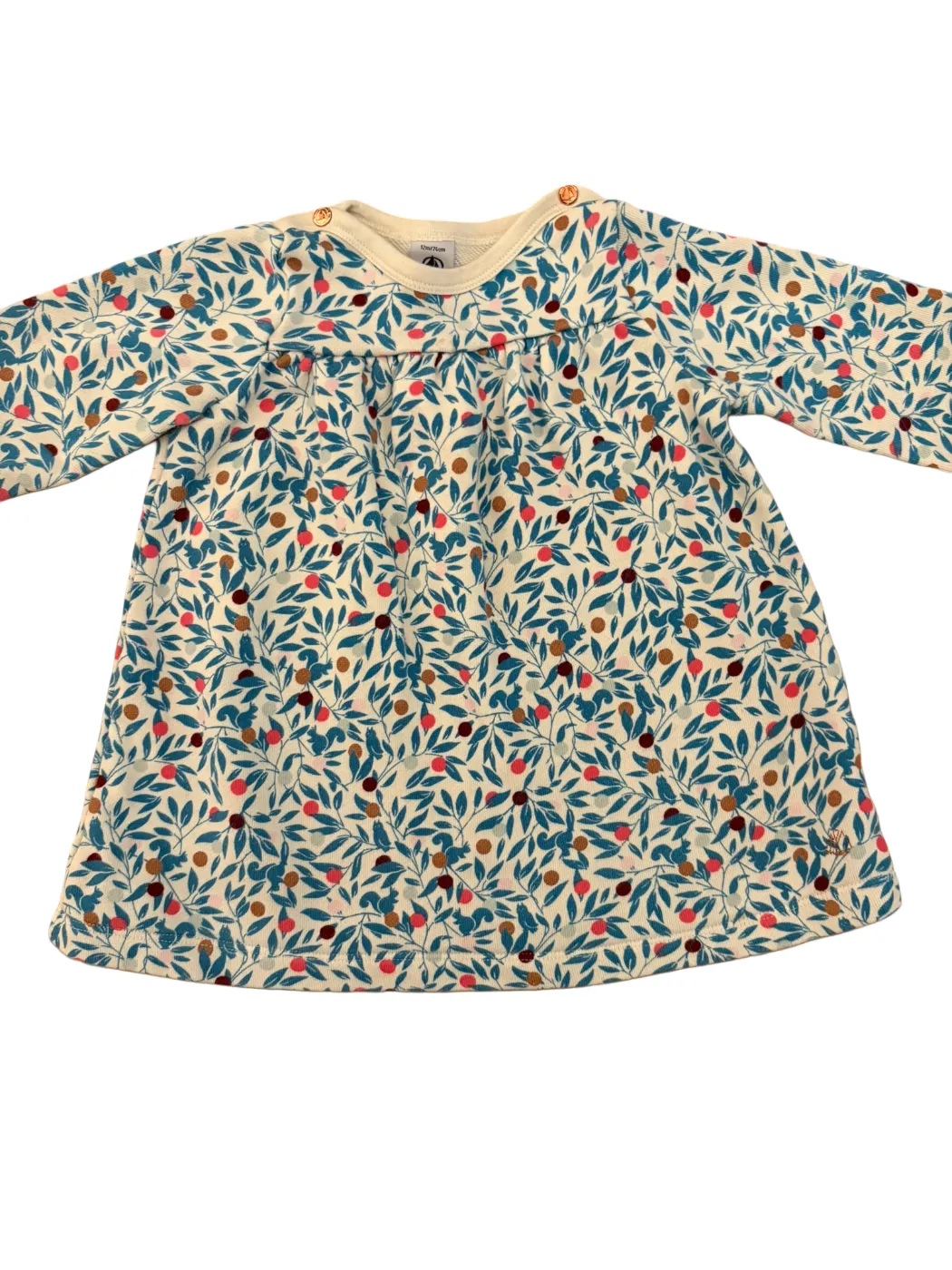 Petit Bateau Cream Berry Print Sweatshirt Dress (12M)