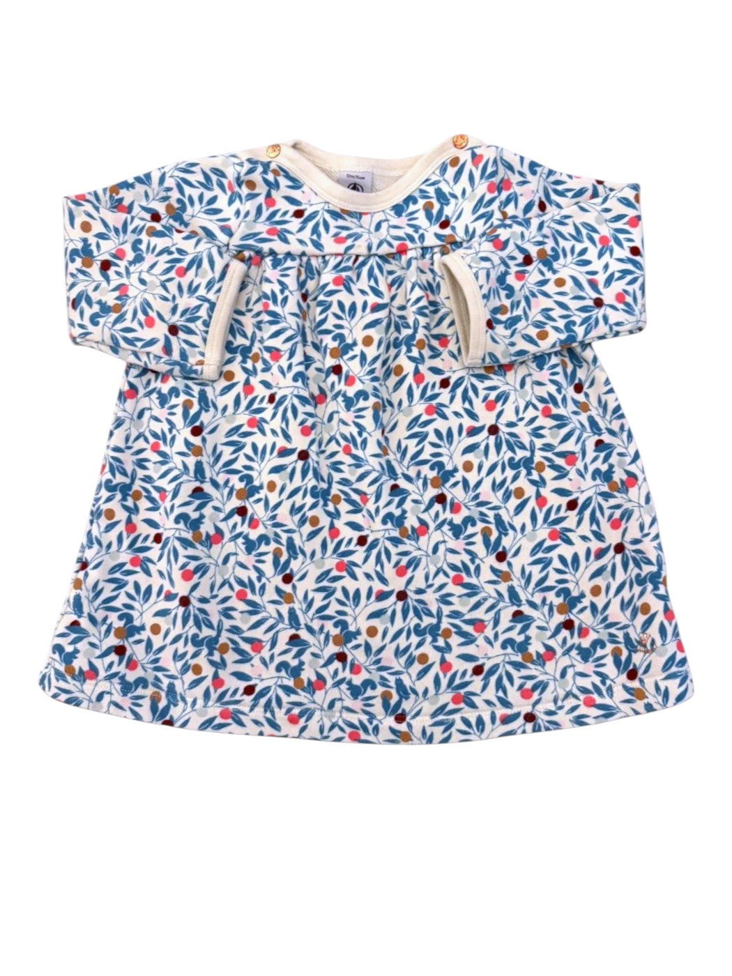 Petit Bateau Cream Berry Print Sweatshirt Dress size 12M - second hand baby clothing