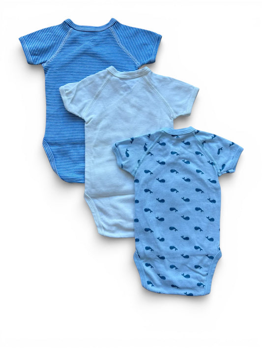 Petit Bateau Blue & White Whale Wrap Bodysuits Set of 3 (3M)