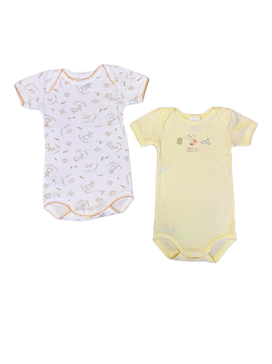 Ensemble Petit Bateau : Body à manches courtes en jaune et motif lapin (3M)