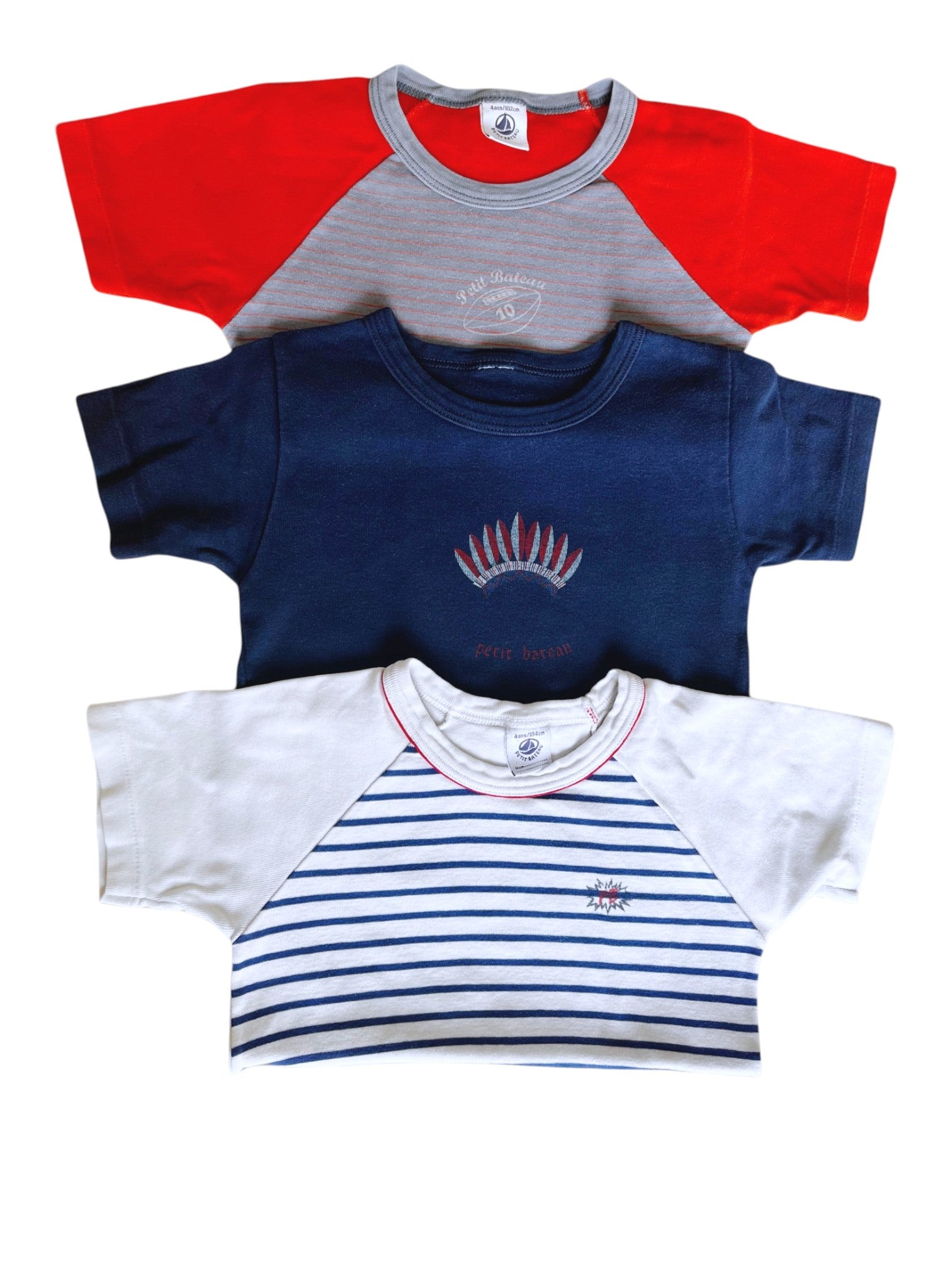 Petit Bateau Boys Cotton T-Shirt Bundle - 3 Pack, 4Y - second hand baby clothing